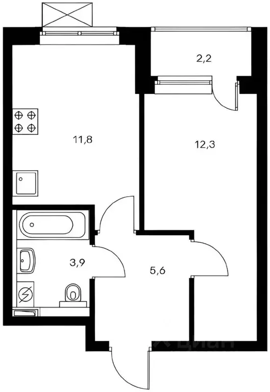 1-к кв. Тюменская область, Тюмень Полевая ул., 117к5 (33.8 м) - Фото 1