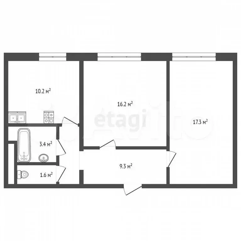 2-к. квартира, 58,1 м, 6/12 эт. - Фото 0