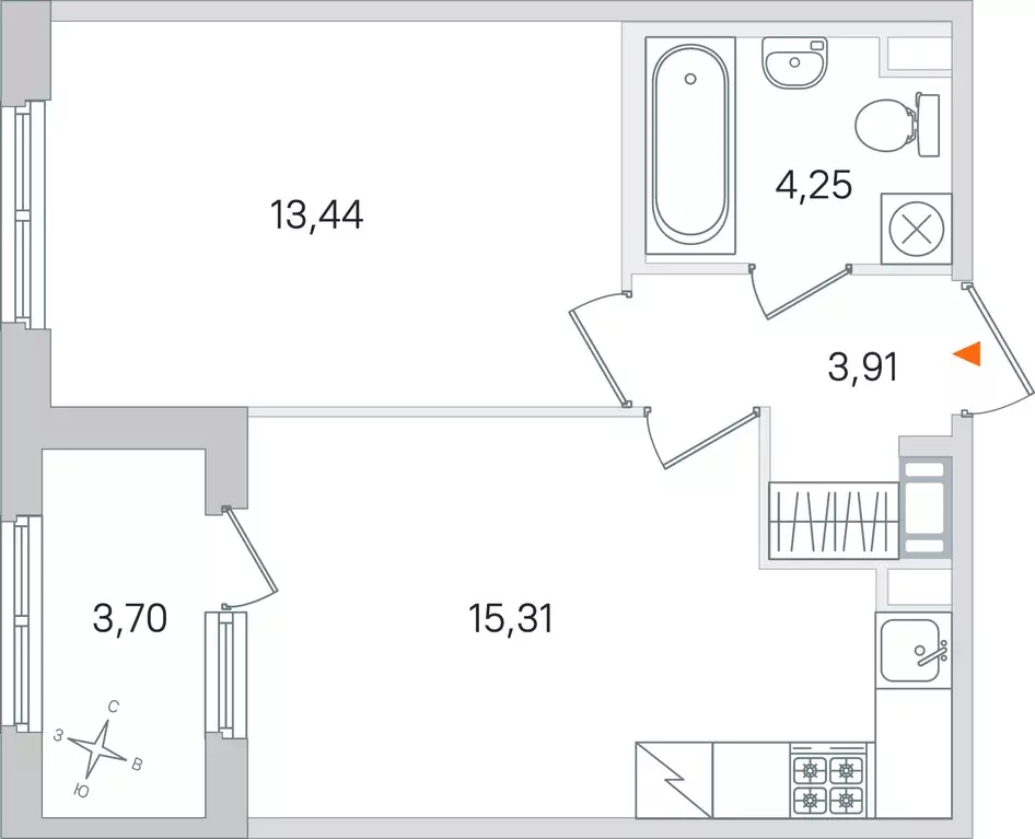 1-к квартира, 38.76 м - Фото 1