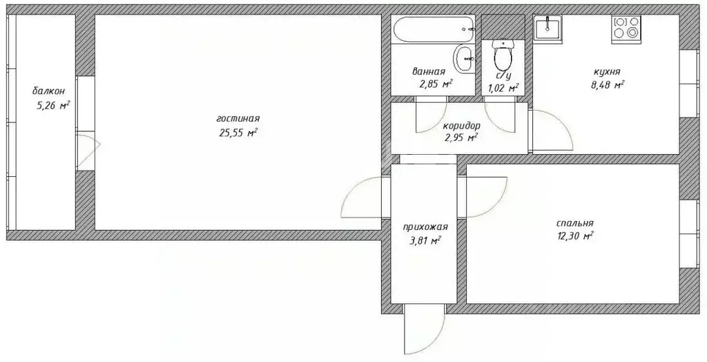 2-к кв. Челябинская область, Челябинск Новороссийская ул., 130б (56.3 ... - Фото 2