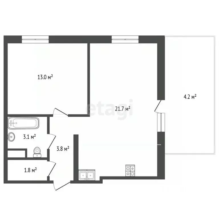1-к кв. Тюменская область, Тюмень Профсоюзная ул., 49 (43.0 м) - Фото 2