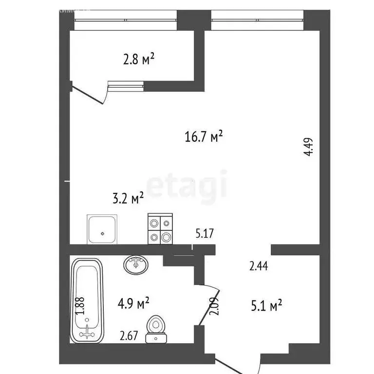 Квартира-студия: Тюмень, улица Павла Никольского, 8 (33 м) - Фото 0