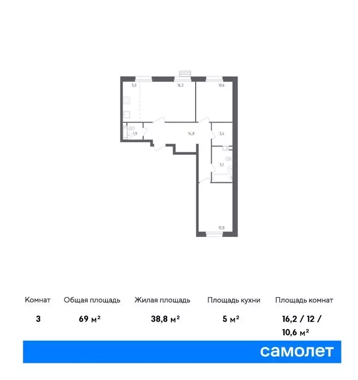 1-комнатная квартира: проспект Куприна, 30к1 (34.8 м) - Фото 0