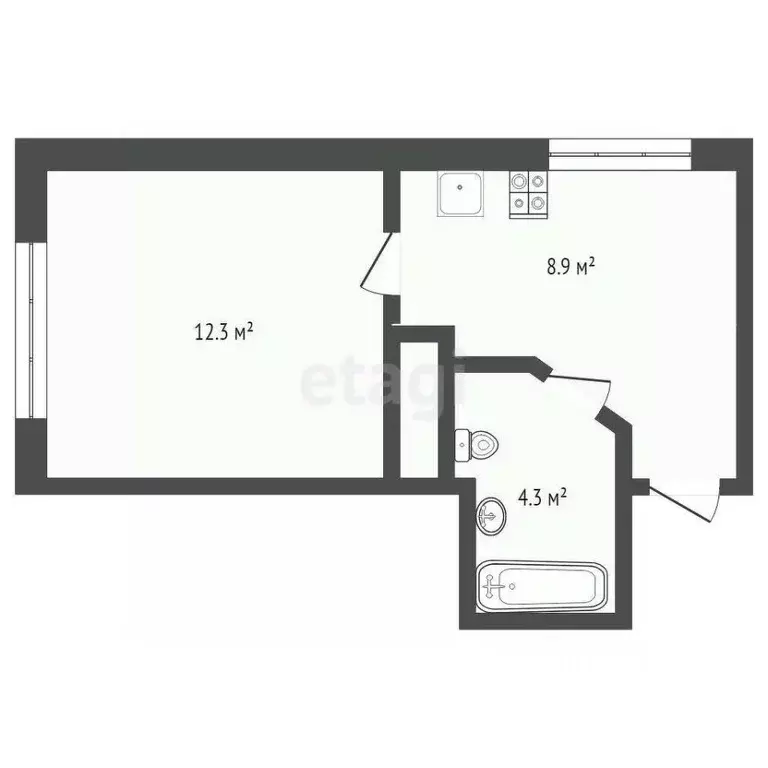 Студия Тюменская область, Тюмень ул. Тальниковая, 3 (25.4 м) - Фото 2