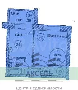 1-к. квартира, 33,2 м, 1/3 эт. - Фото 0