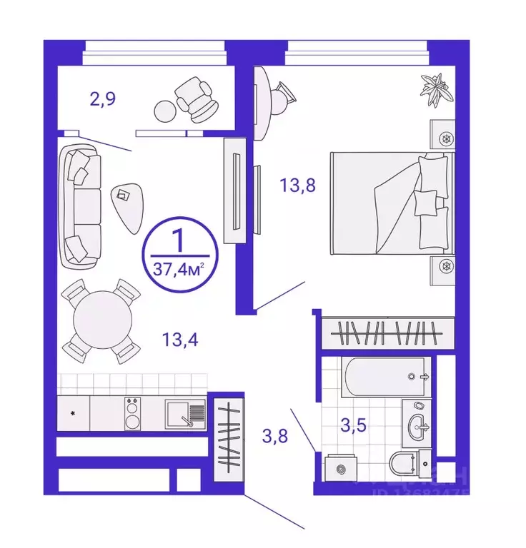 1-к кв. Свердловская область, Екатеринбург Уктус жилрайон, Астон ... - Фото 1