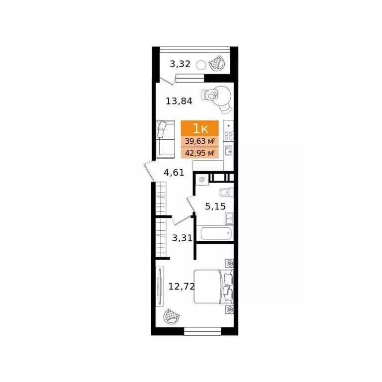 1-к кв. Курганская область, Курган просп. Конституции (42.95 м) - Фото 2