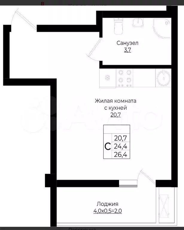 Квартира-студия, 26,5 м, 6/10 эт. - Фото 1