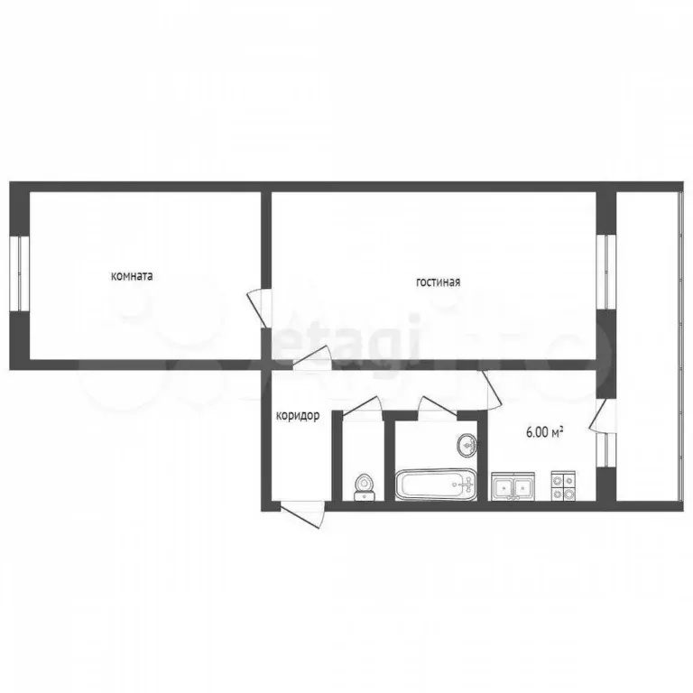 2-к. квартира, 53 м, 2/3 эт. - Фото 0