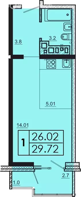 1-комнатная квартира: Иркутск, микрорайон Ново-Ленино (29.72 м) - Фото 1
