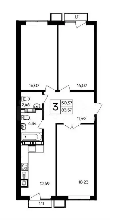 3-к. квартира, 83,6 м, 3/8 эт. - Фото 1