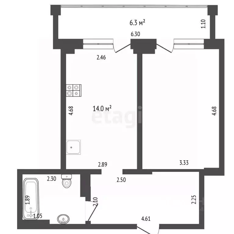 1-к кв. Тюменская область, Тюмень ул. Салтыкова-Щедрина, 58/3 (44.4 м) - Фото 1