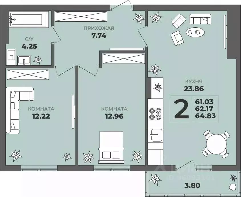2-к кв. Калининградская область, Калининград ул. Генерала Толстикова, ... - Фото 1