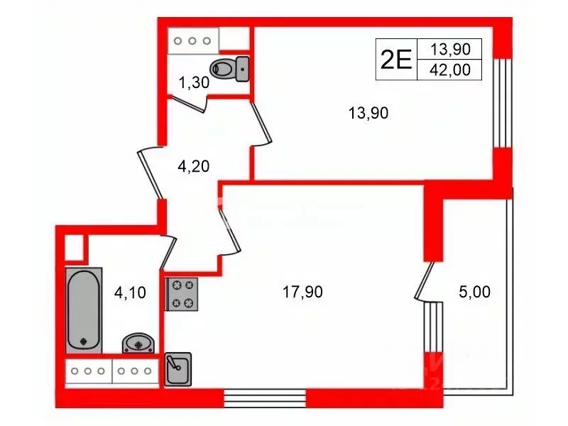 1-к кв. Санкт-Петербург ул. Верхне-Каменская, 7к1 (42.0 м) - Фото 2