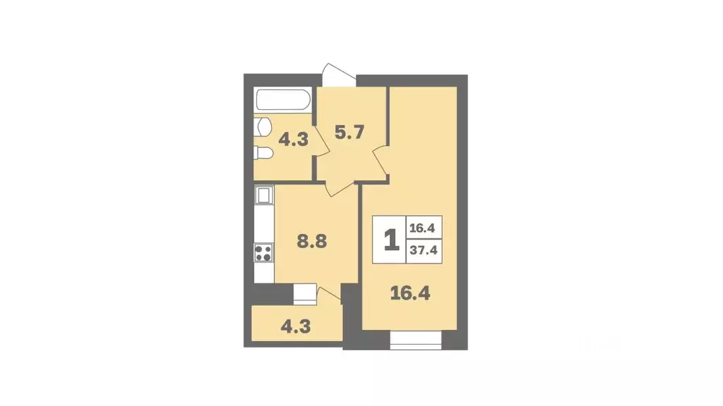 1-к кв. Башкортостан, Уфа Дагестанская ул., лит12 (37.4 м) - Фото 1