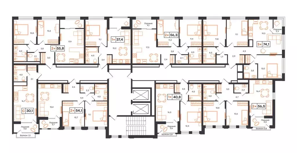 2-комнатная квартира: Тюмень, ЖК UNO (55.8 м) - Фото 1