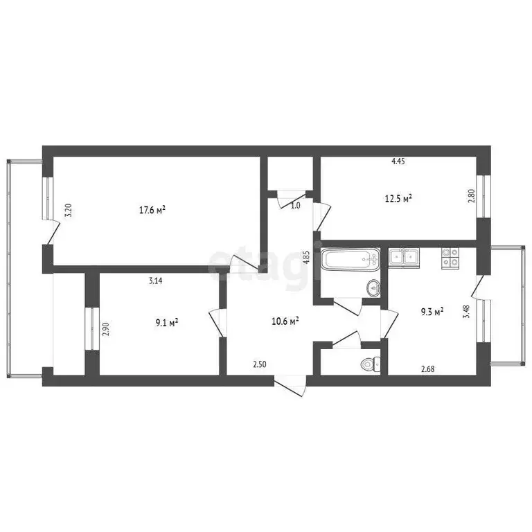 3-комнатная квартира: Бахчисарай, улица Фрунзе, 56 (65.5 м) - Фото 1