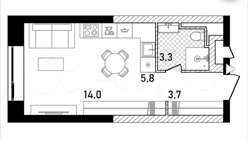 Квартира-студия, 26,9м, 4/26эт. - Фото 1