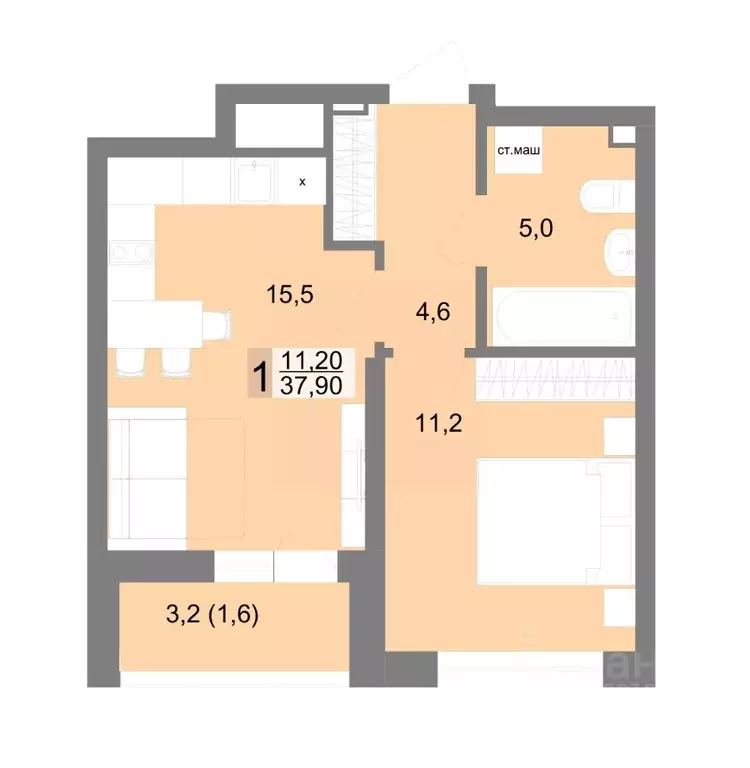 1-к кв. Свердловская область, Екатеринбург ул. Семена Лагоды, 80 (37.9 ... - Фото 1