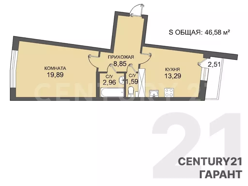 1-к кв. Санкт-Петербург ул. Маршала Казакова, 58 (46.5 м) - Фото 2