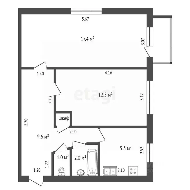 2-к кв. Забайкальский край, Чита ул. Яковлева, 37 (48.3 м) - Фото 1