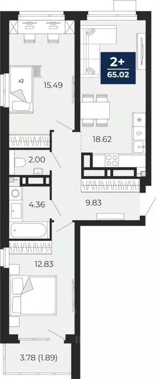 2-к кв. Тюменская область, Тюмень ул. Арктическая, 16 (63.13 м) - Фото 0