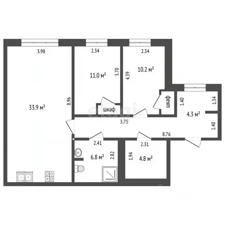 3-к кв. Крым, Ялта муниципальный округ, Ореанда пгт 60 (84.2 м) - Фото 2