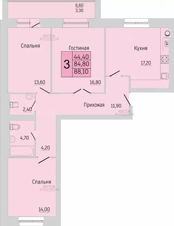 3-к кв. Калужская область, Калуга Резванская ул., 7 (88.1 м) - Фото 2