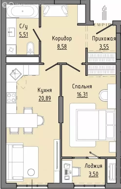 1-комнатная квартира: Грозный, проспект В.В. Путина, 1А (56 м) - Фото 0
