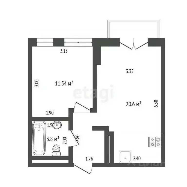 1-к кв. Тюменская область, Тюмень ул. Газовиков, 38к2 (39.0 м) - Фото 1