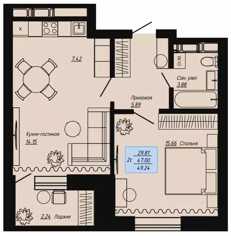 2-к кв. Волгоградская область, Волгоград пос. Ангарский, Клевер жилой ... - Фото 1