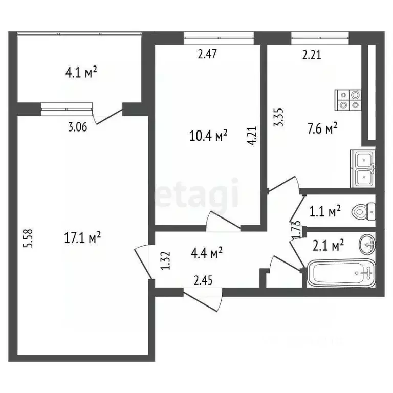 2-к кв. Самарская область, Самара Ново-Вокзальная ул., 124 (47.0 м) - Фото 1
