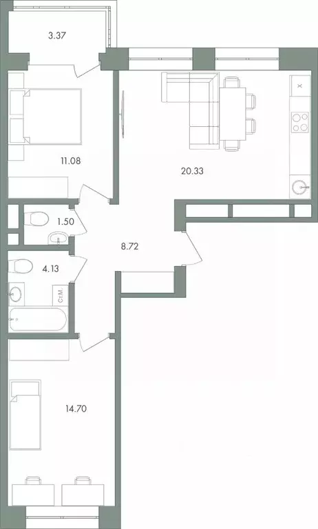 2-к кв. Ханты-Мансийский АО, Сургут ул. Крылова (63.83 м) - Фото 0