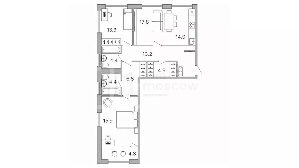 3-к кв. Москва Новоалексеевская ул., 16К5 (95.1 м) - Фото 1
