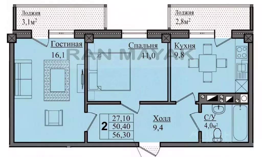 2-к кв. Адыгея, Майкоп 7-й пер., 14 (50.4 м) - Фото 2
