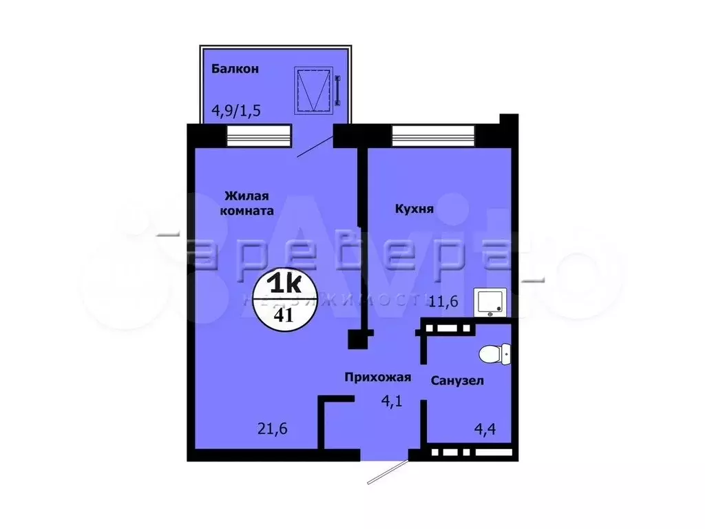 1-к. квартира, 41 м, 6/19 эт. - Фото 0