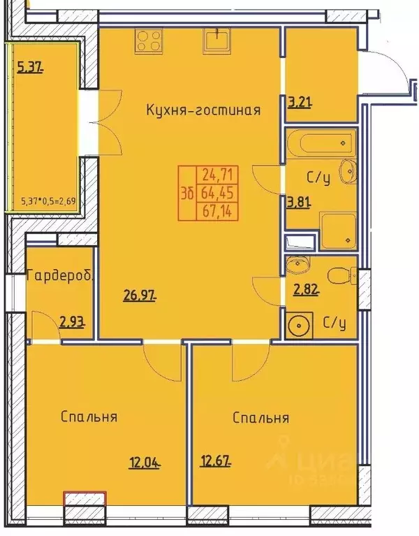3-к кв. Саха (Якутия), Якутск ул. Федора Попова, 4 (67.14 м) - Фото 0