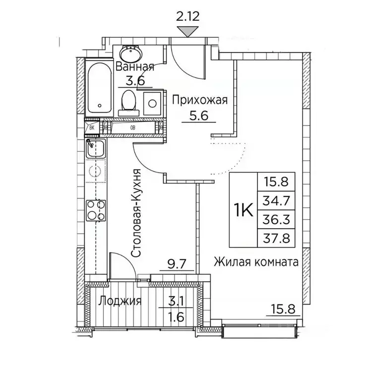1-к кв. Приморский край, Владивосток ул. Расула Гамзатова, 7к2 (37.8 ... - Фото 1