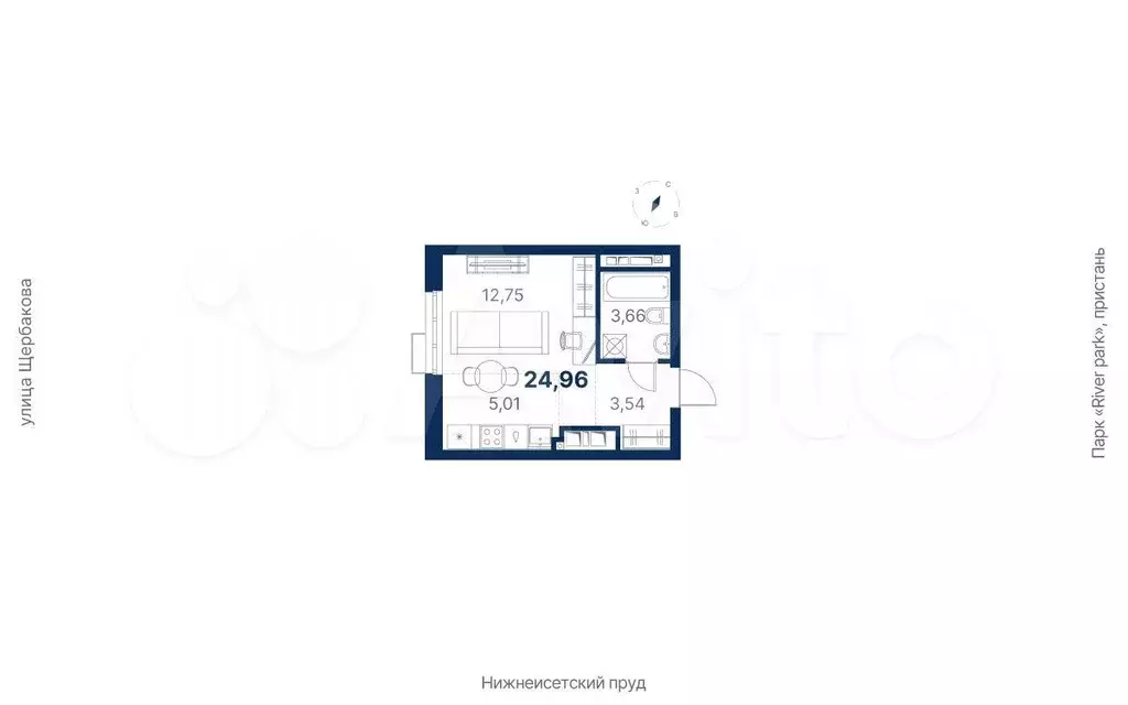 Квартира-студия, 25 м, 8/25 эт. - Фото 0