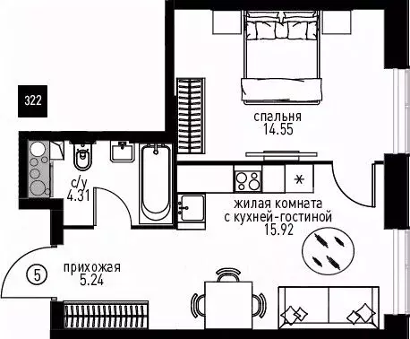 2-к кв. Москва Инноватор жилой комплекс, кА (40.02 м) - Фото 0