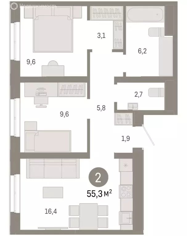 2-комнатная квартира: Екатеринбург, улица Советских Женщин (55.3 м) - Фото 1