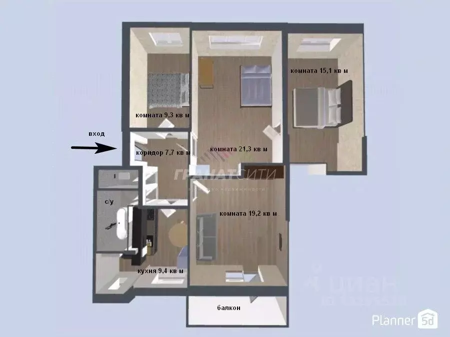 4-к кв. Омская область, Омск ул. Авиагородок, 1 (87.2 м) - Фото 2