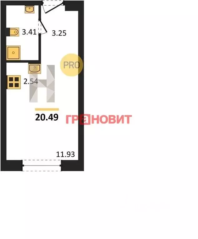 Студия Новосибирская область, Новосибирск ул. Кирова, 113/2 (20.41 м) - Фото 1