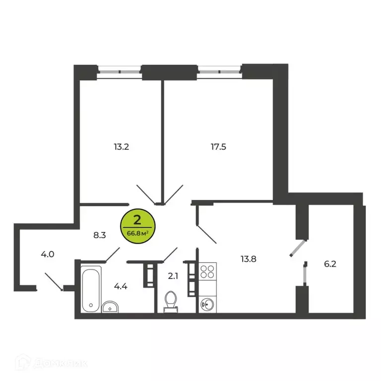 Продаётся 2-к квартира, 66.8 м - Фото 1