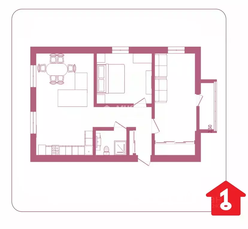 3-к кв. Омская область, Омск просп. Карла Маркса, 54 (61.0 м) - Фото 2