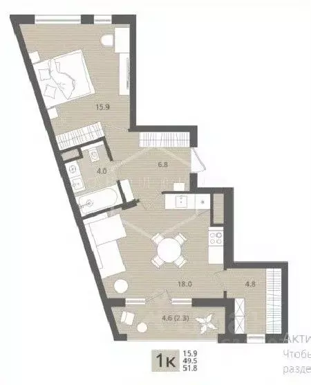 1-к кв. Калининградская область, Пионерский пос. Рыбное,  (51.8 м) - Фото 1