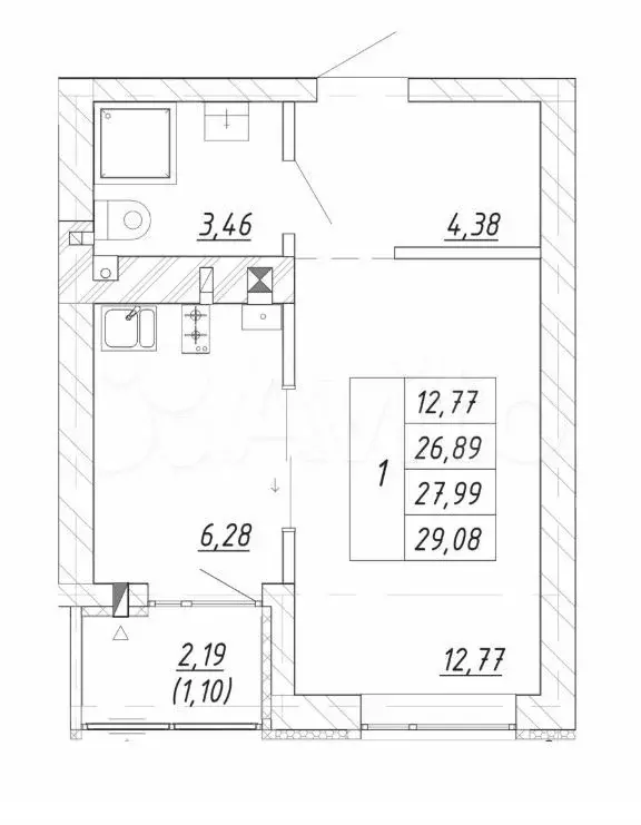1-к. квартира, 28 м, 2/4 эт. - Фото 1