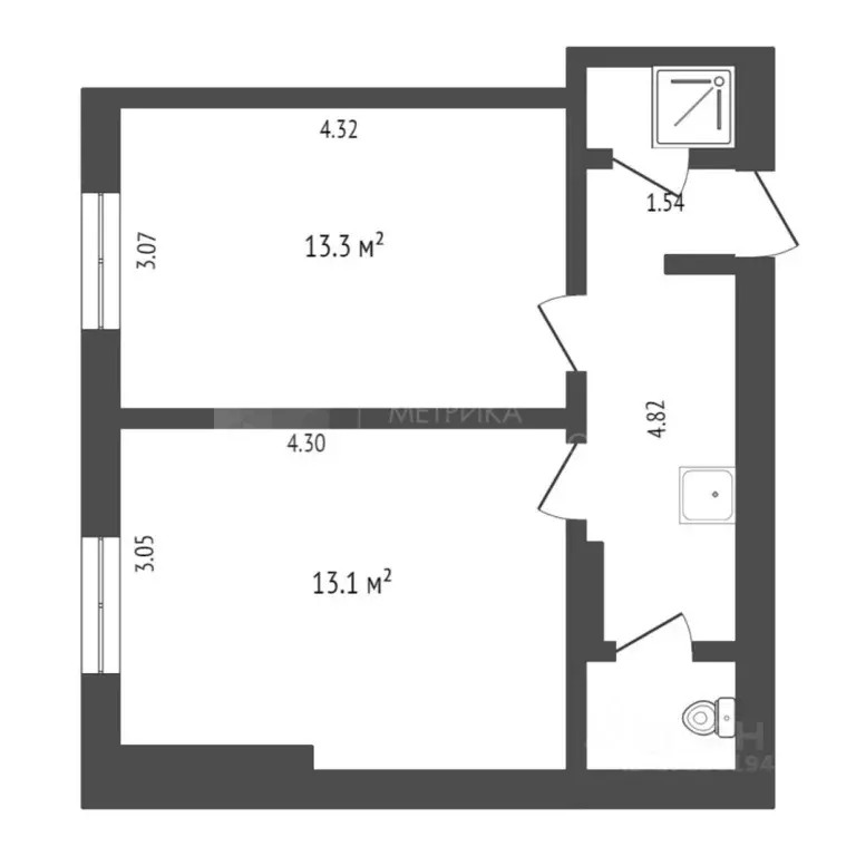 2-к кв. Тюменская область, Тюмень ул. 30 лет Победы, 142 (39.0 м) - Фото 1