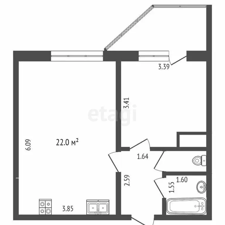 1-комнатная квартира: Тюмень, Арктическая улица, 1к1 (42 м) - Фото 1