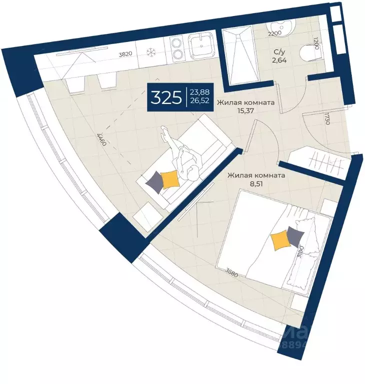 1-к кв. Татарстан, Казань ул. Бурхана Шахиди, 18/18 (26.52 м) - Фото 1